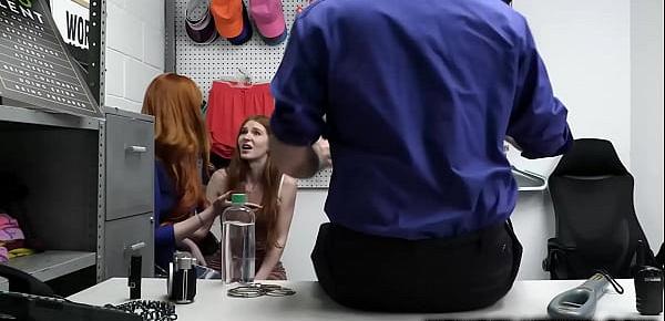  Redhead teen Jane Rogers was caught stealing lube in the store, her stepmom Lauren Philips tells her to fuck the officer so they can be set free.